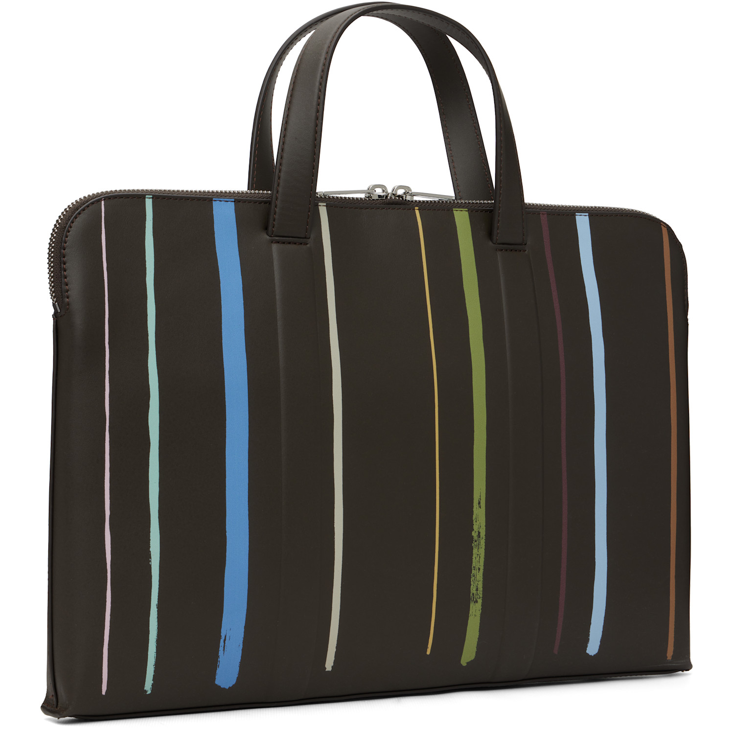  Paul Smith Brown 'painted Stripe' Slim Leather Folio Briefcase 