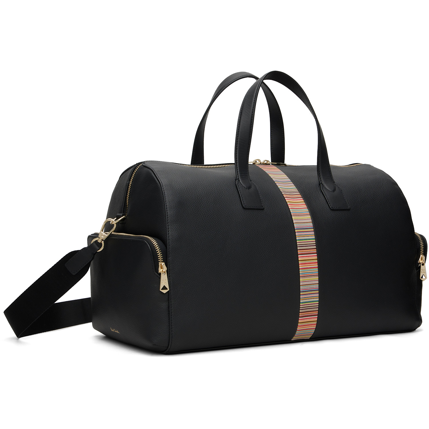  Paul Smith Black Leather 'signature Stripe' Trim Day Duffle Bag 