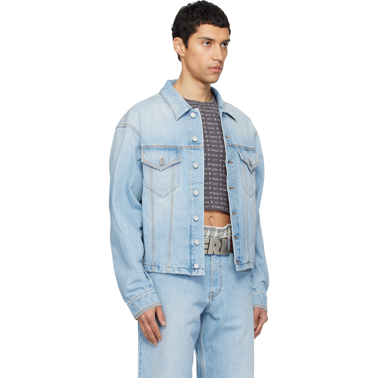 Erl Blue Woven Denim Jacket 