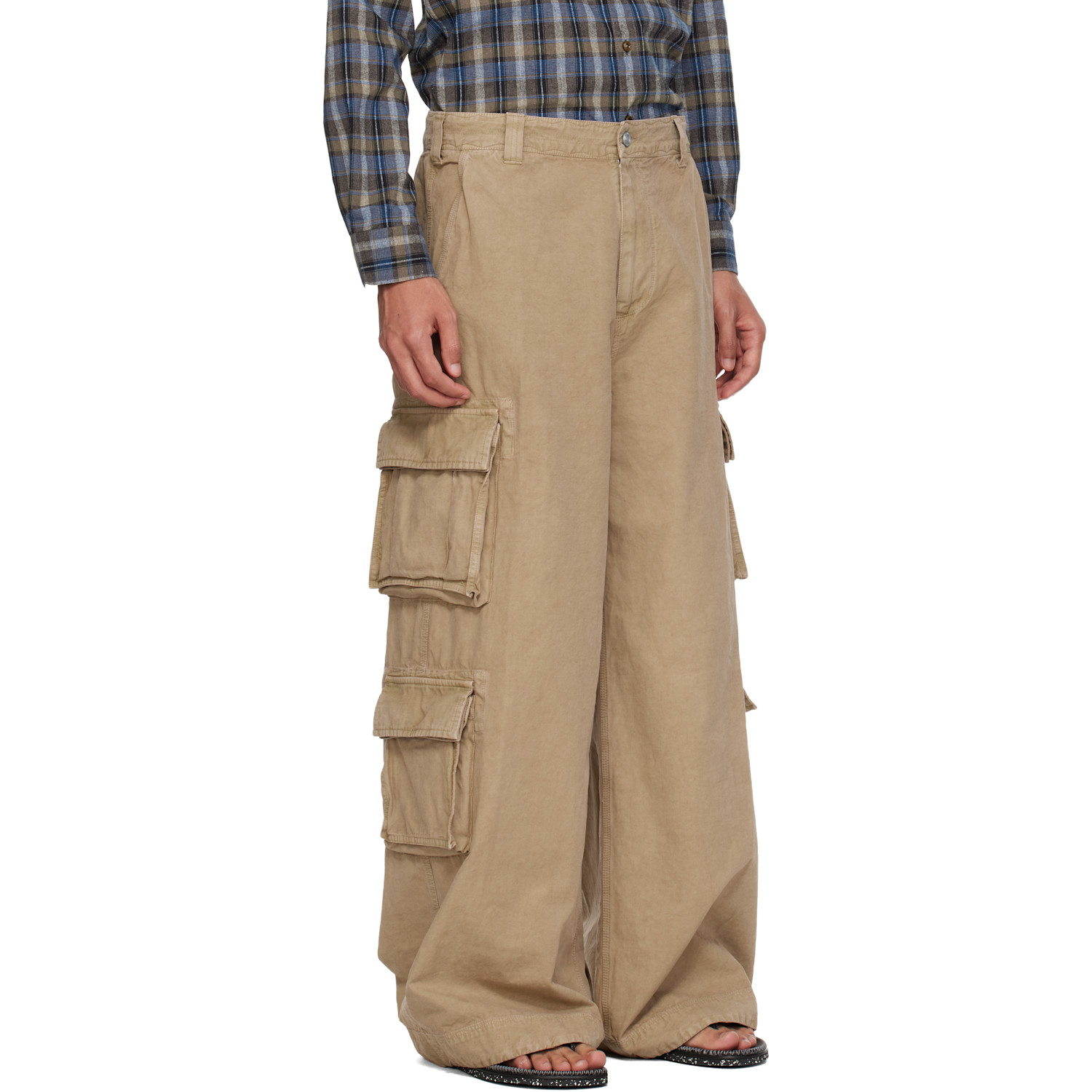 Erl Beige Logo Patch Cargo Pants 