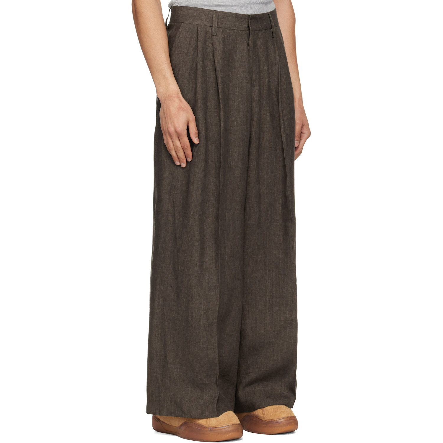  Erl Brown Pleated Suit Trousers 
