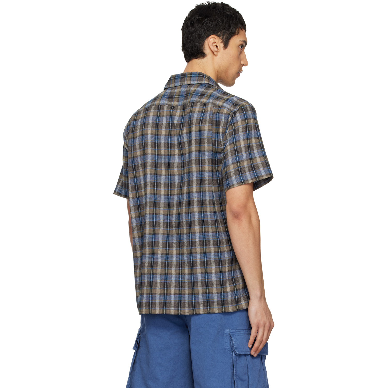 Erl Gray & Blue Check Short Sleeve Shirt 