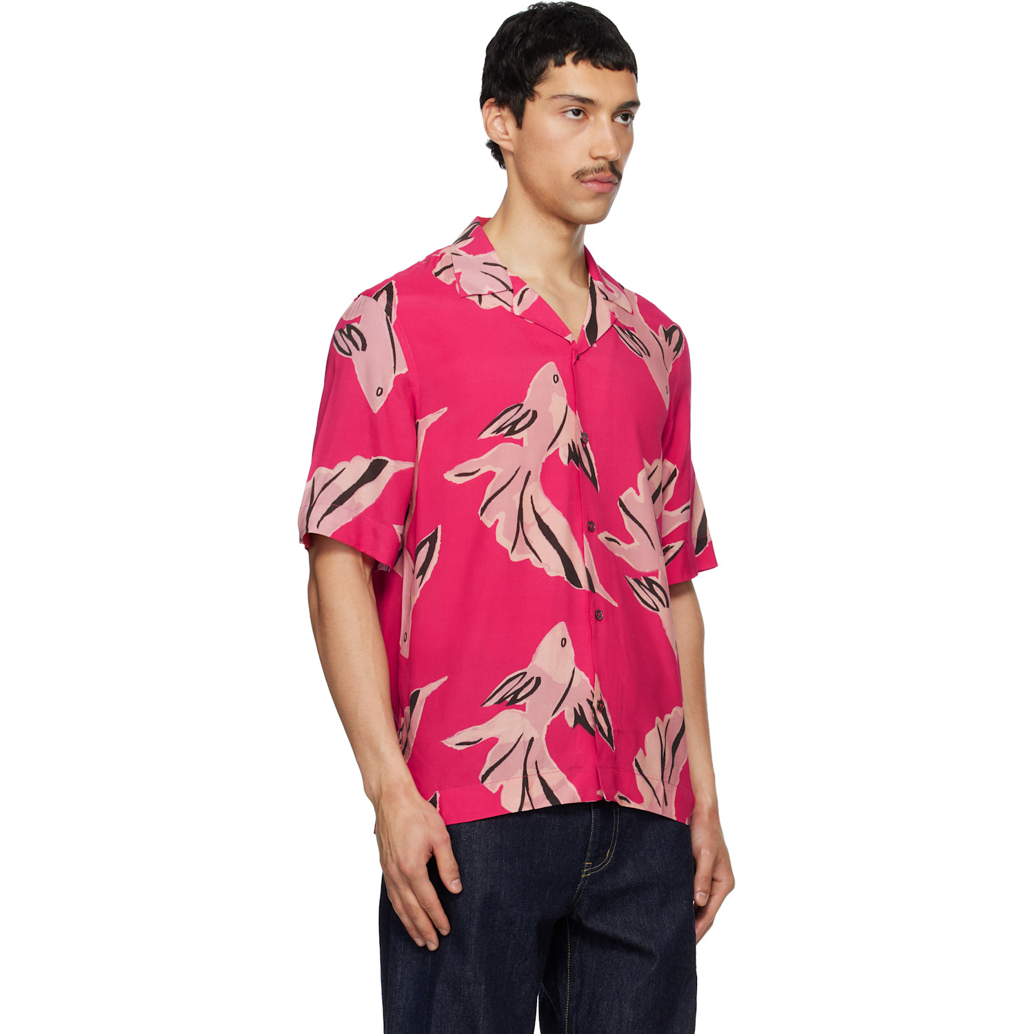  Paul Smith Pink 'le Peche Fish' Print Viscose Shirt 