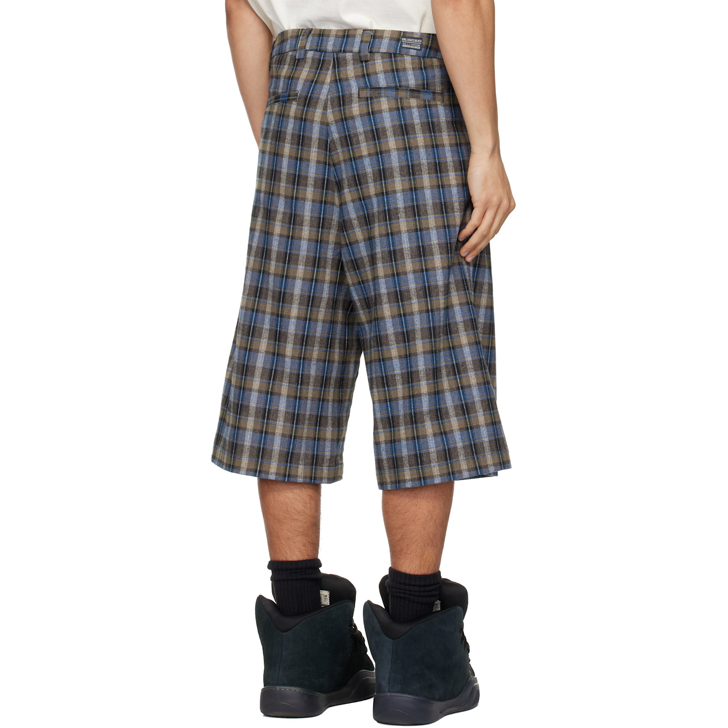  Erl Gray & Blue Check Shorts 