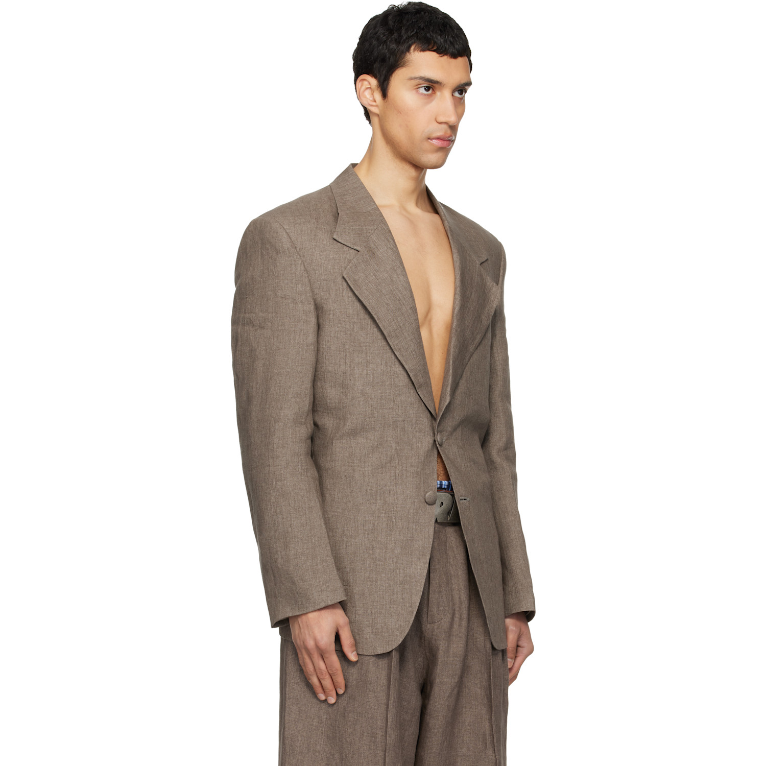  Erl Beige 3 Button Tailored Blazer 