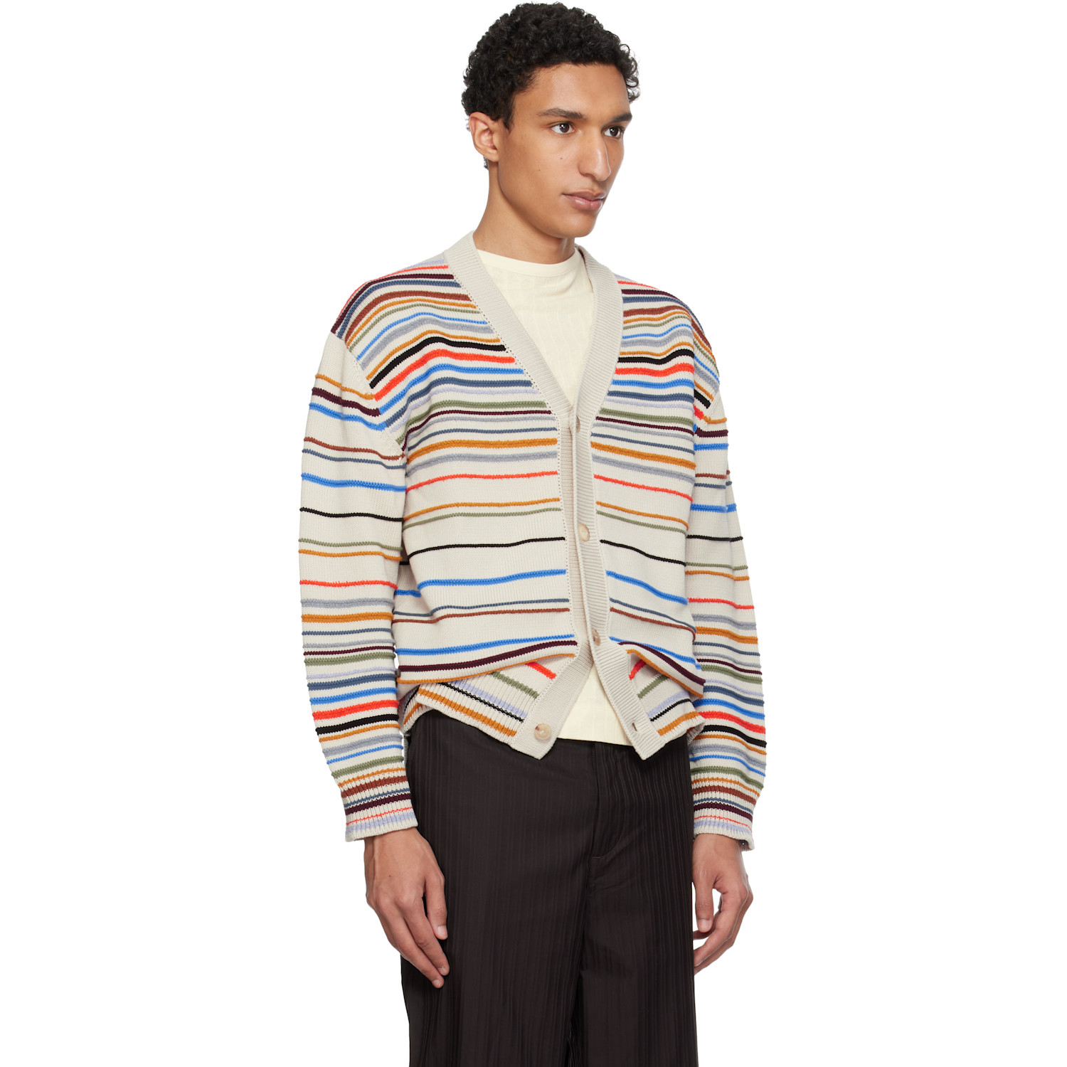  Paul Smith Beige 'signature Stripe' Cotton-blend Cardigan 