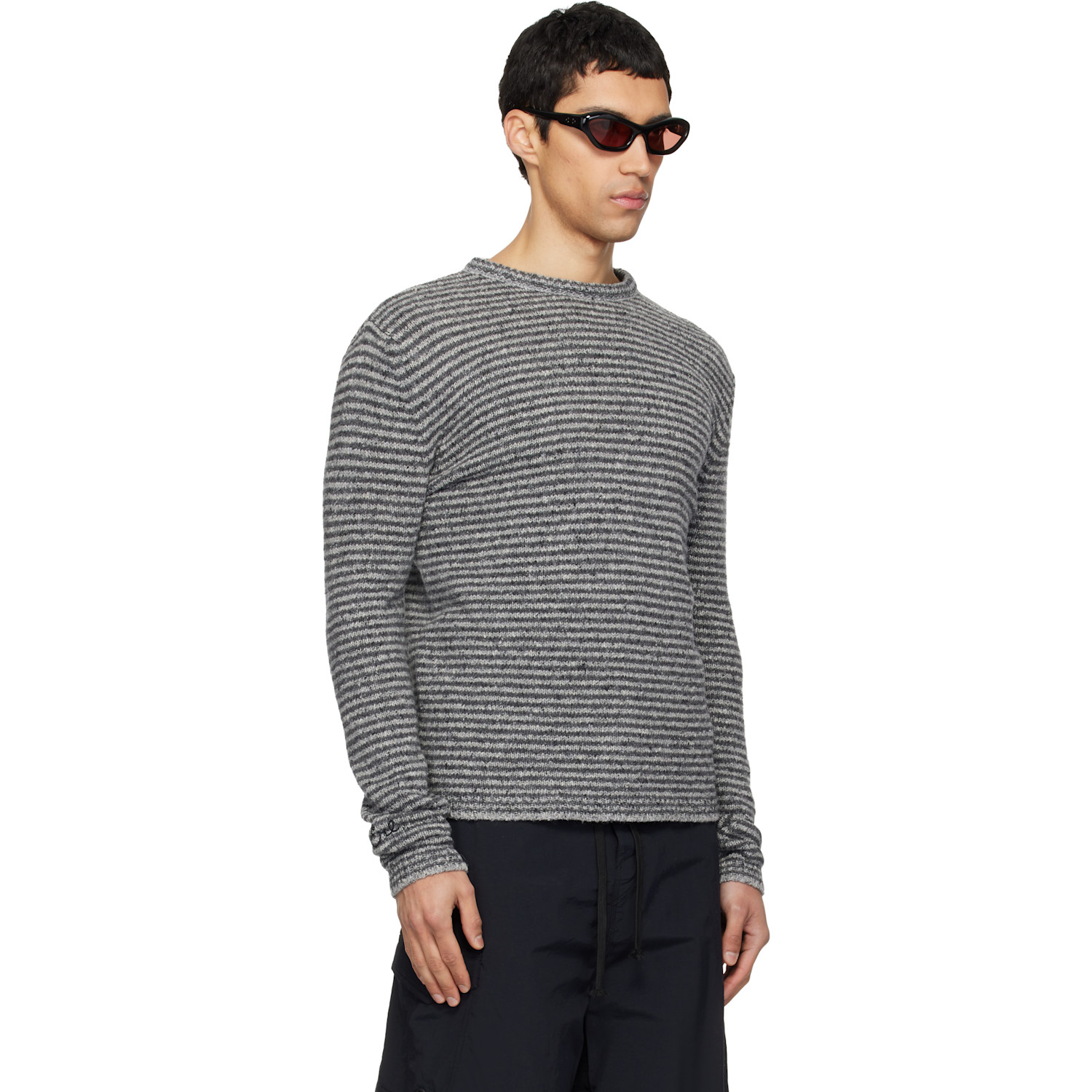  Erl Gray Thin Wool Crewneck Sweater 
