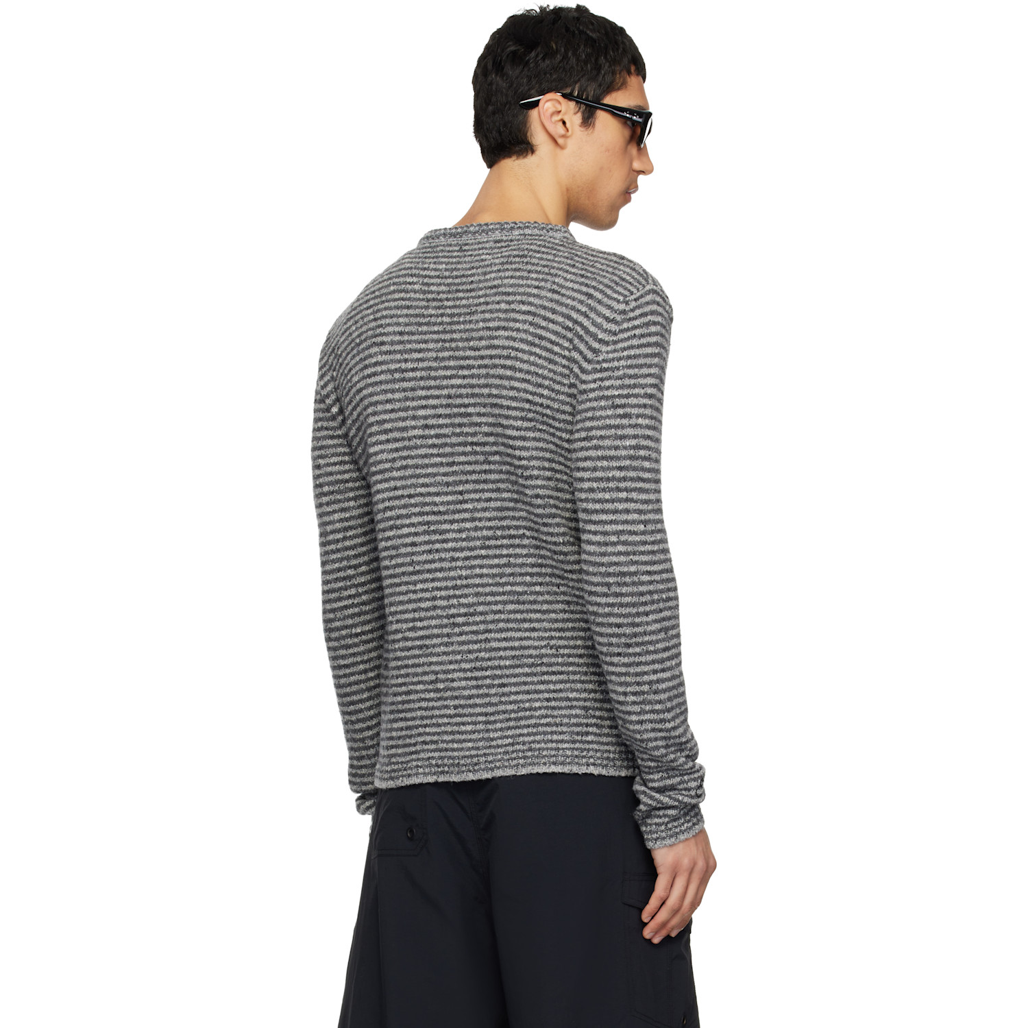  Erl Gray Thin Wool Crewneck Sweater 