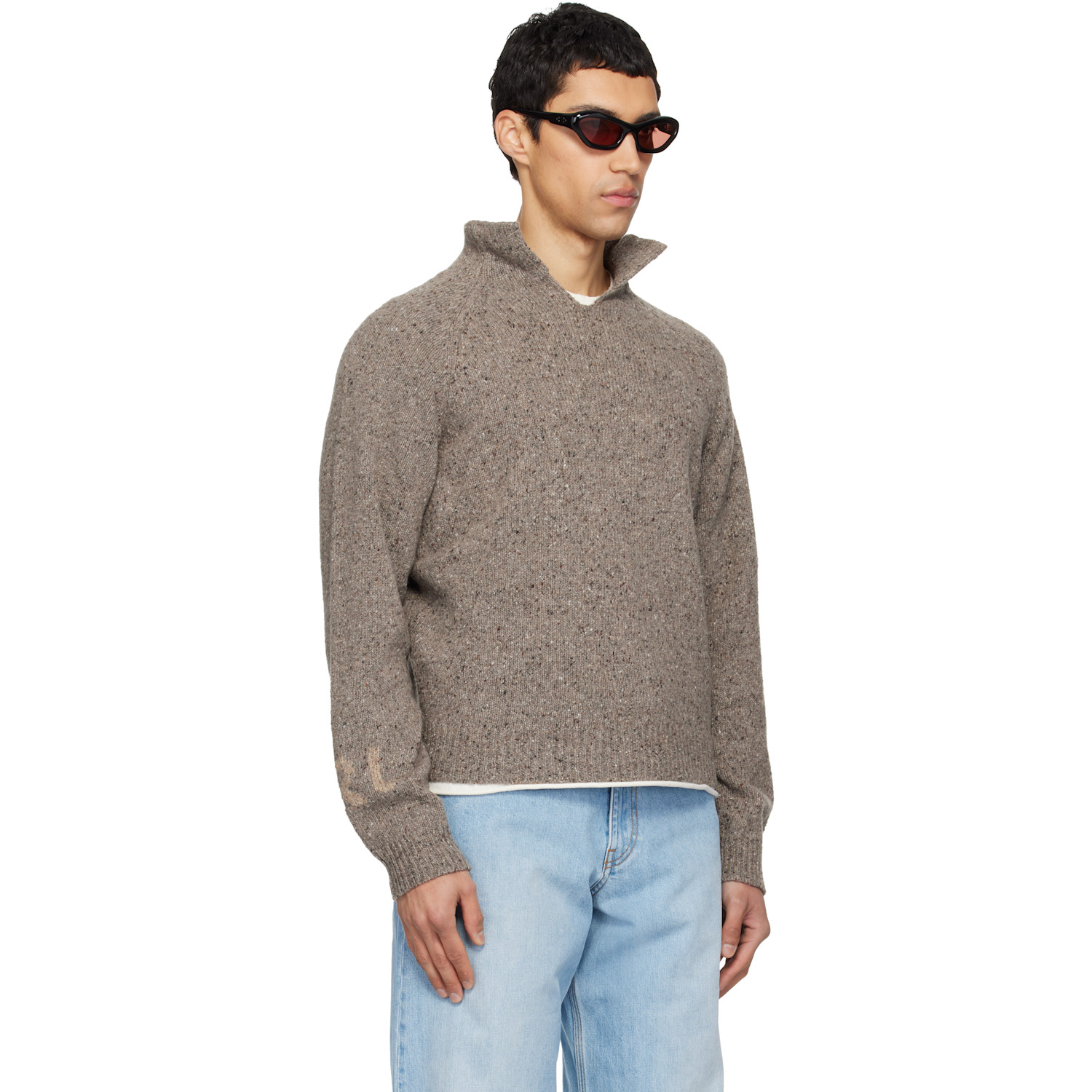  Erl Taupe Slit Neck Sweater 