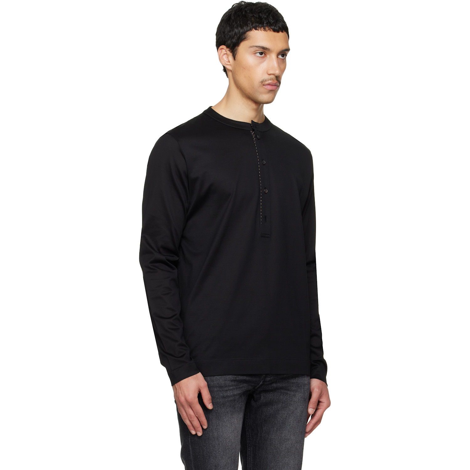  Paul Smith Black Ls Grandad Collar Henley 