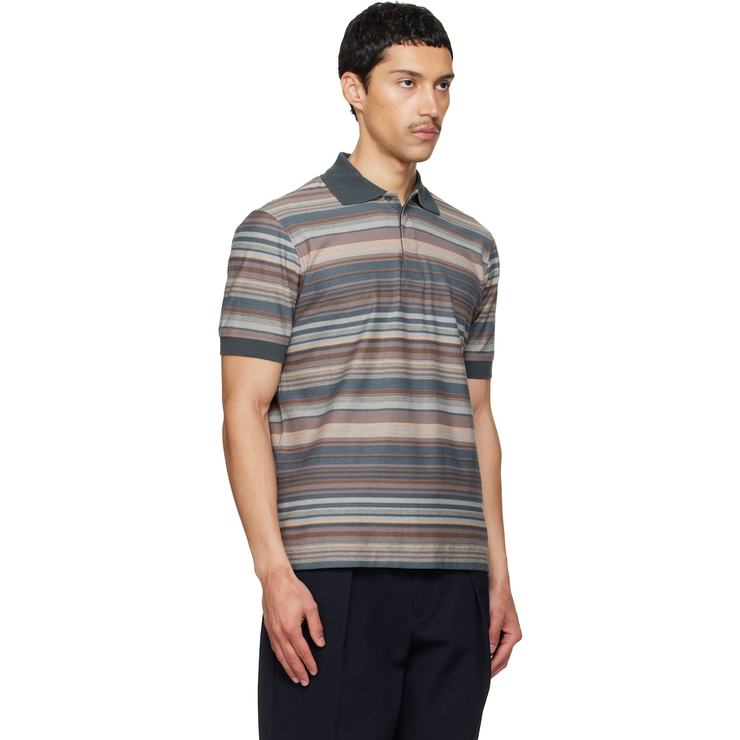  Paul Smith Taupe & Gray Textured Stripe Polo 