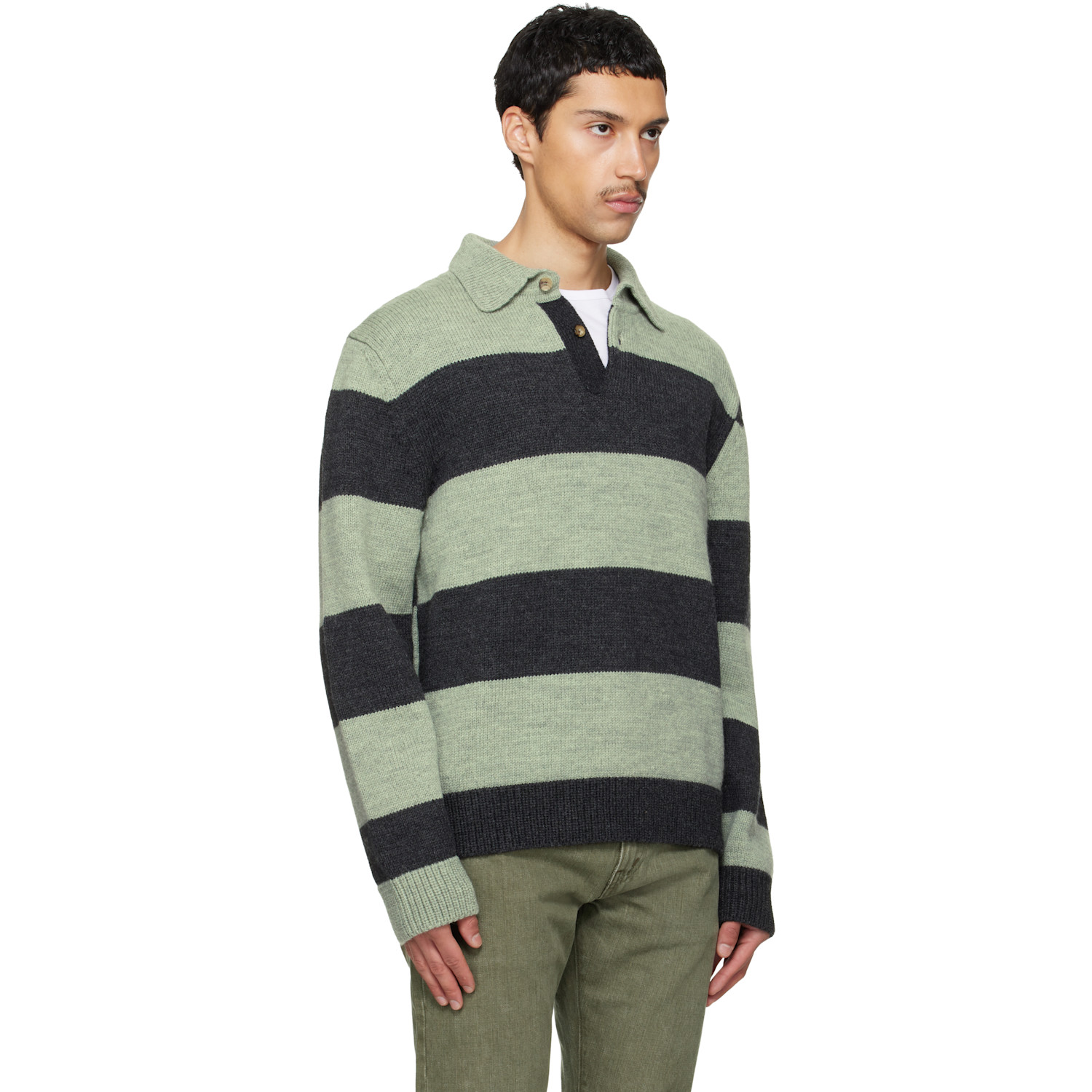  Paul Smith Green & Gray Block Stripe Polo 
