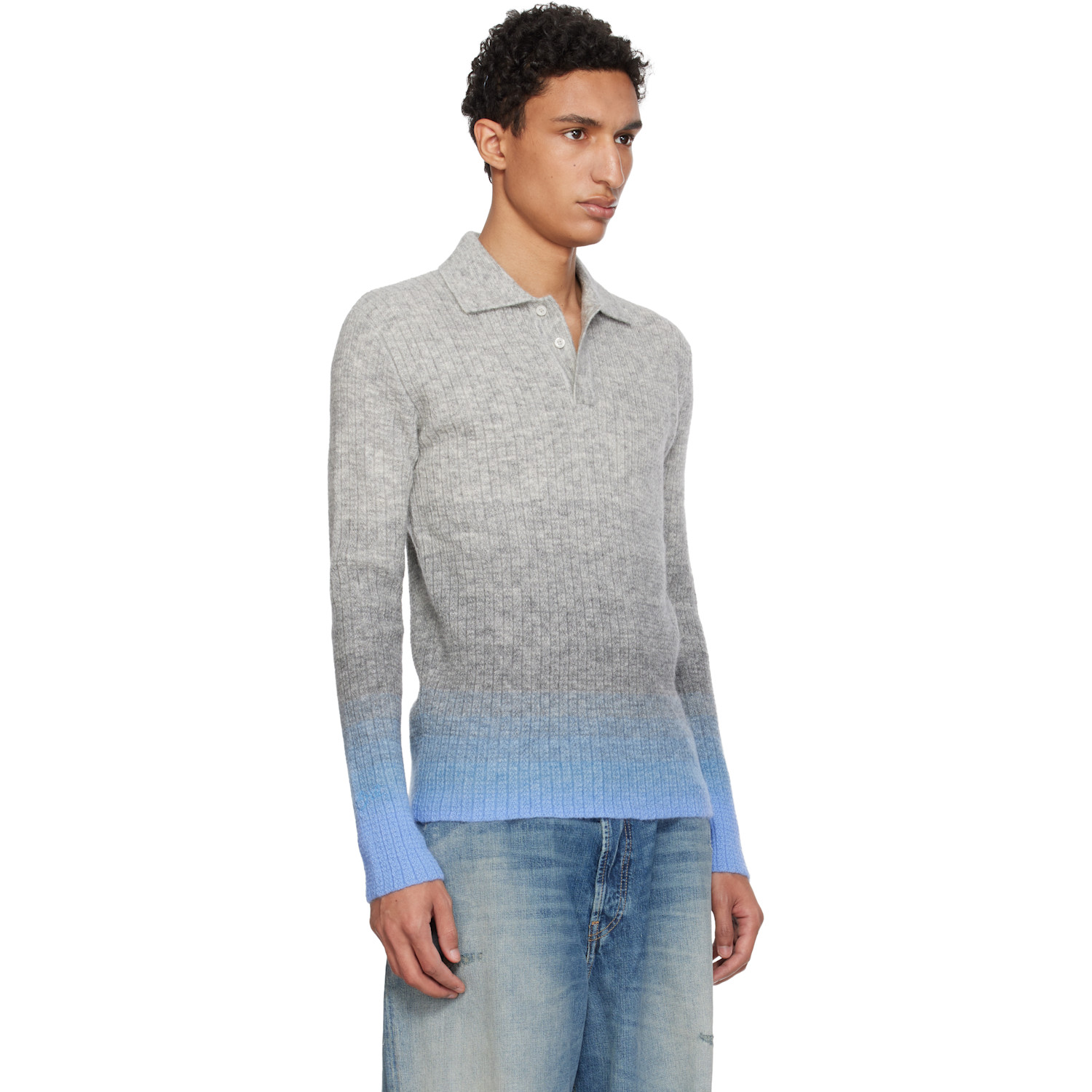  Erl Gray Thin Gradient Knit Polo 