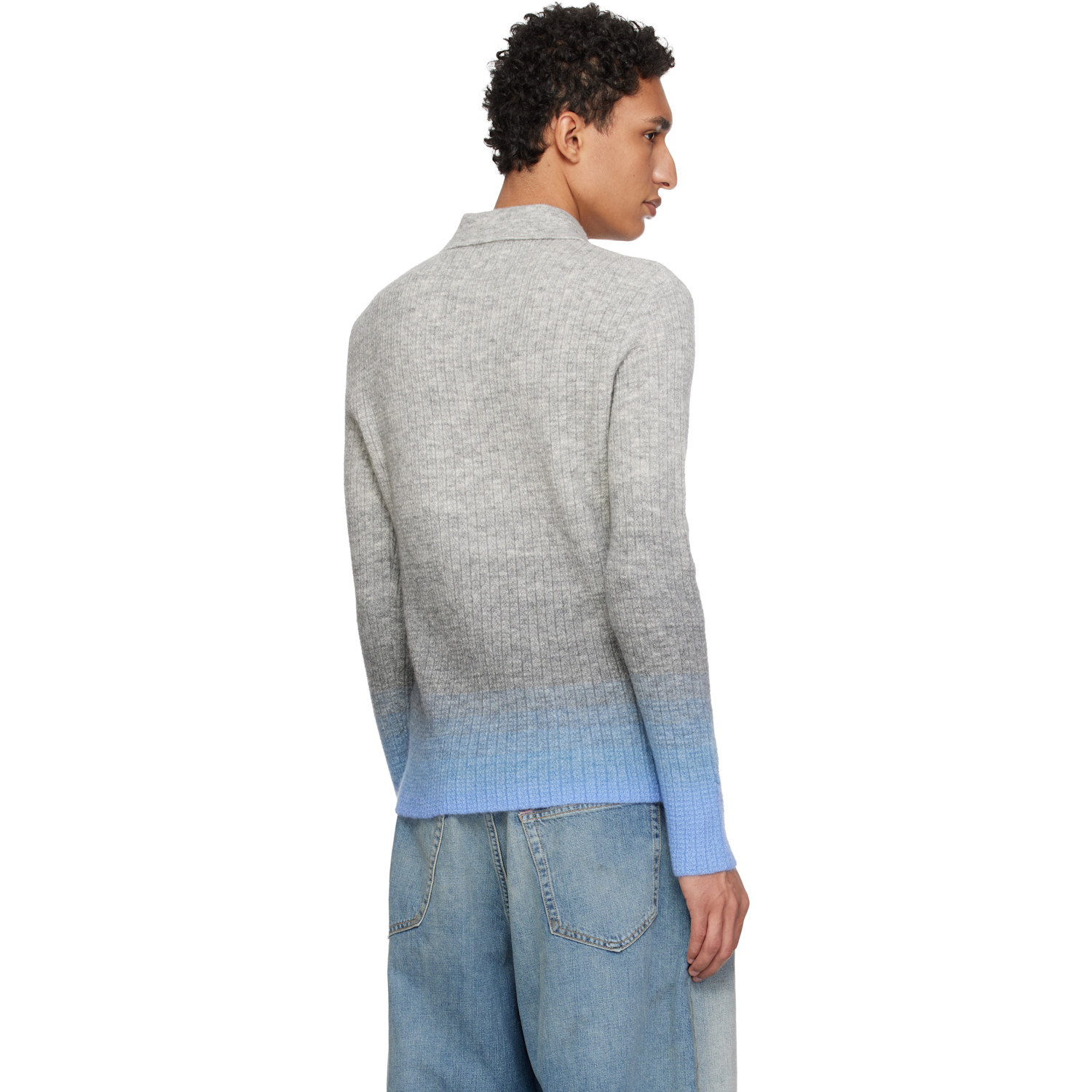 Erl Gray Thin Gradient Knit Polo 