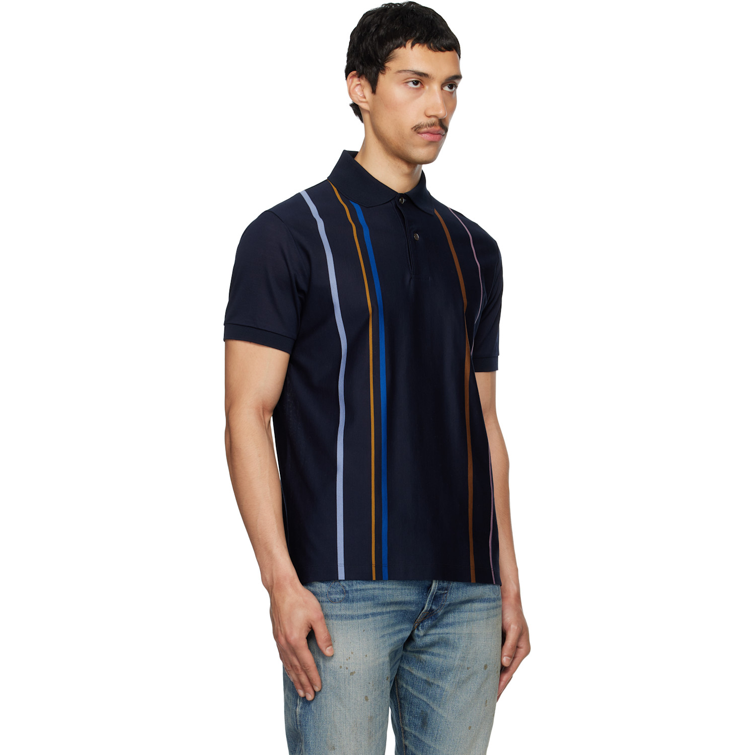  Paul Smith Navy Stripe Cotton Polo 