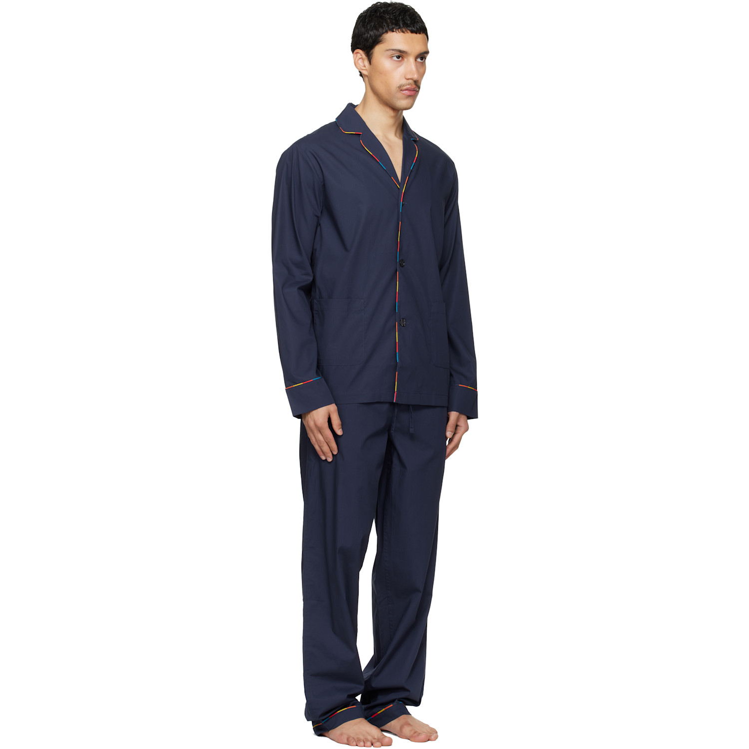  Paul Smith Navy 'artist Stripe' Trim Cotton Pyjama Set 