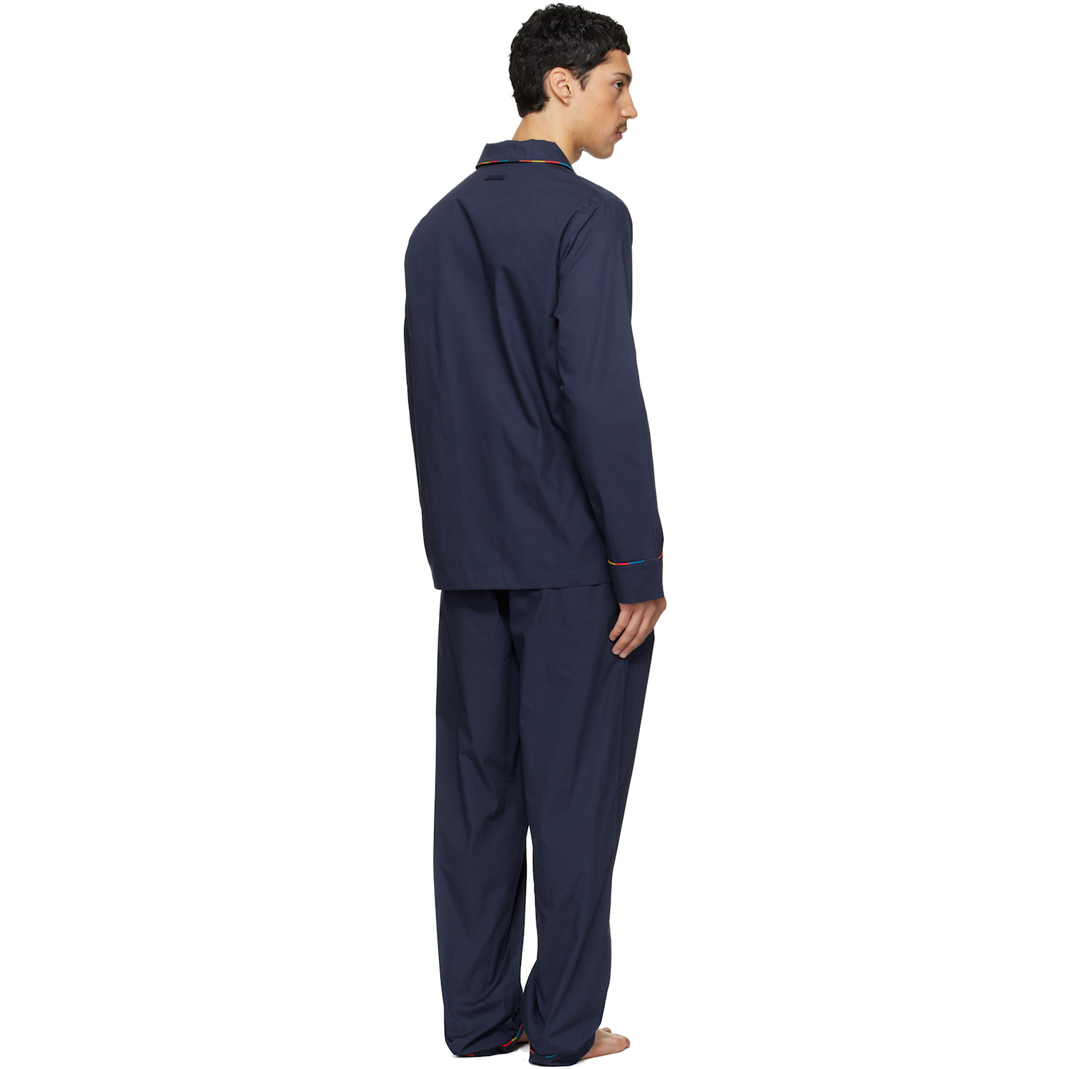  Paul Smith Navy 'artist Stripe' Trim Cotton Pyjama Set 