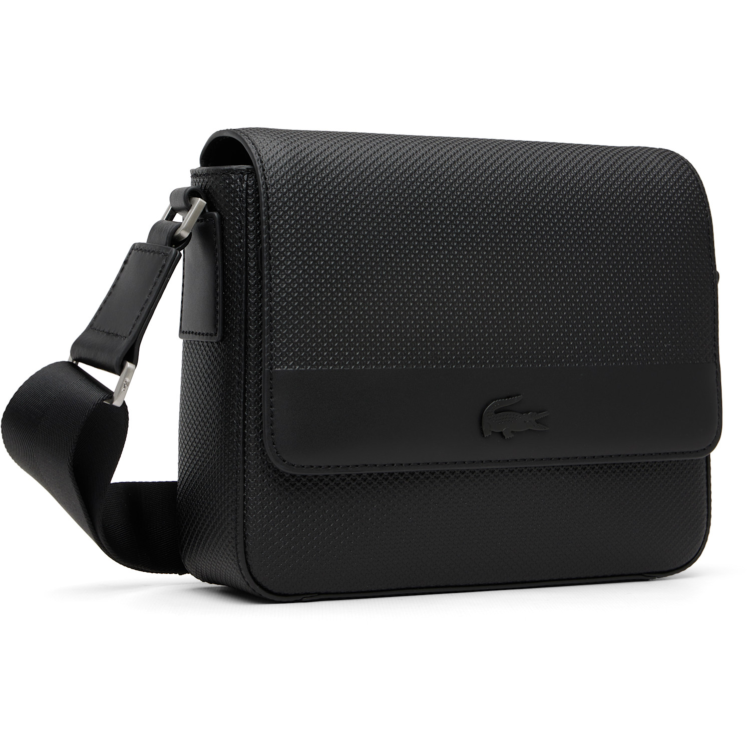  Lacoste Black Chantaco Leather Messenger Bag 