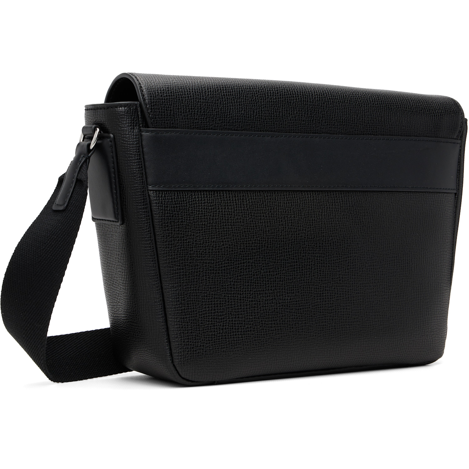  Lacoste Black Ossian Flap Close Leather Satchel Bag 