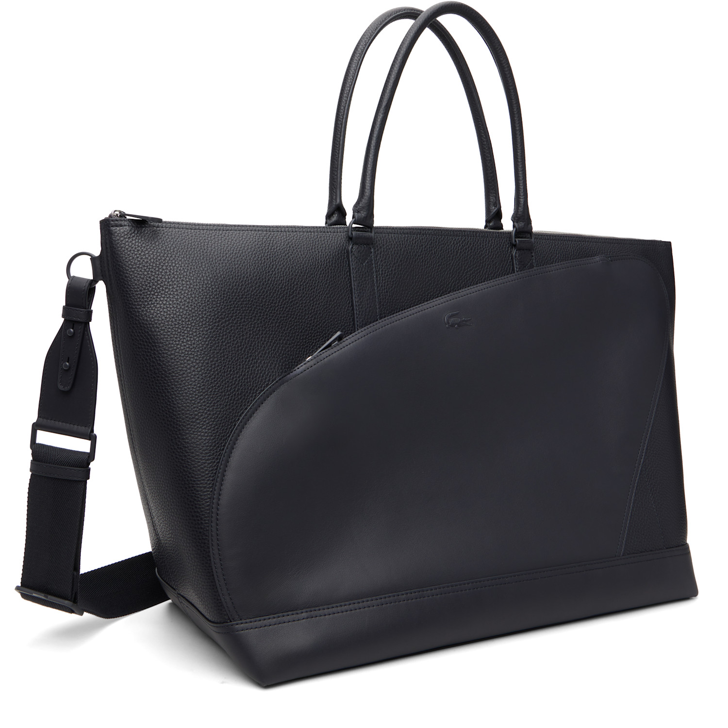  Lacoste Black 'club Lacoste' Grain Leather Weekend Tote 