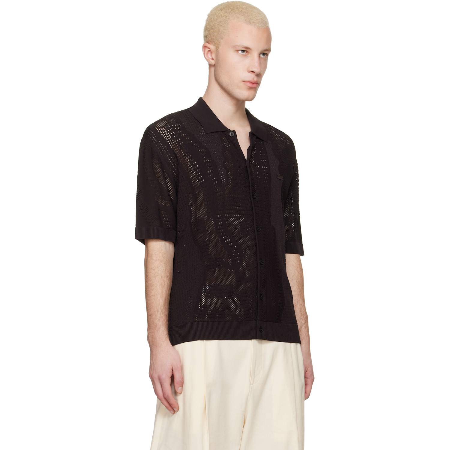  Lacoste Brown Lacy Knit Crocodile Shirt 