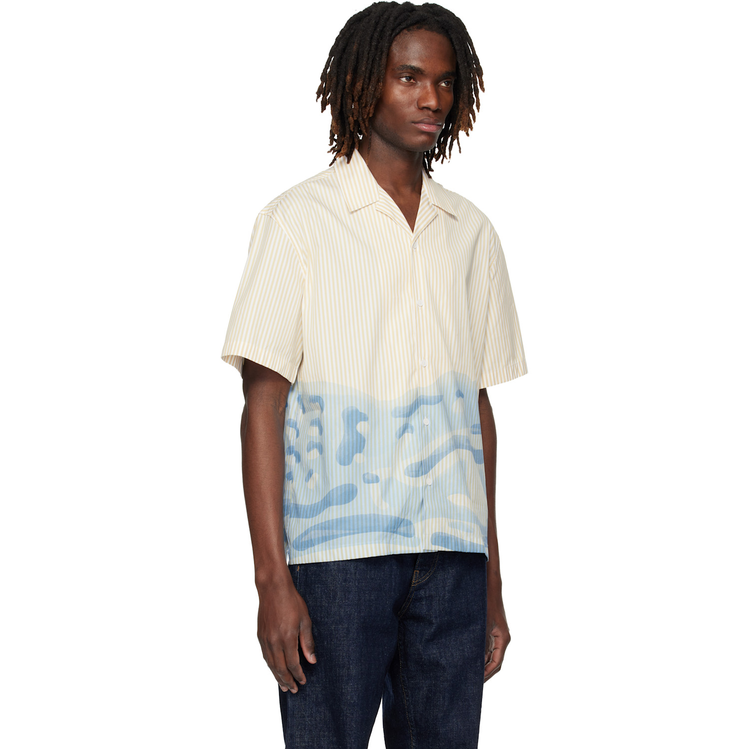  Lacoste White & Blue Relaxed Fit Striped Lacoste Logo Shirt 