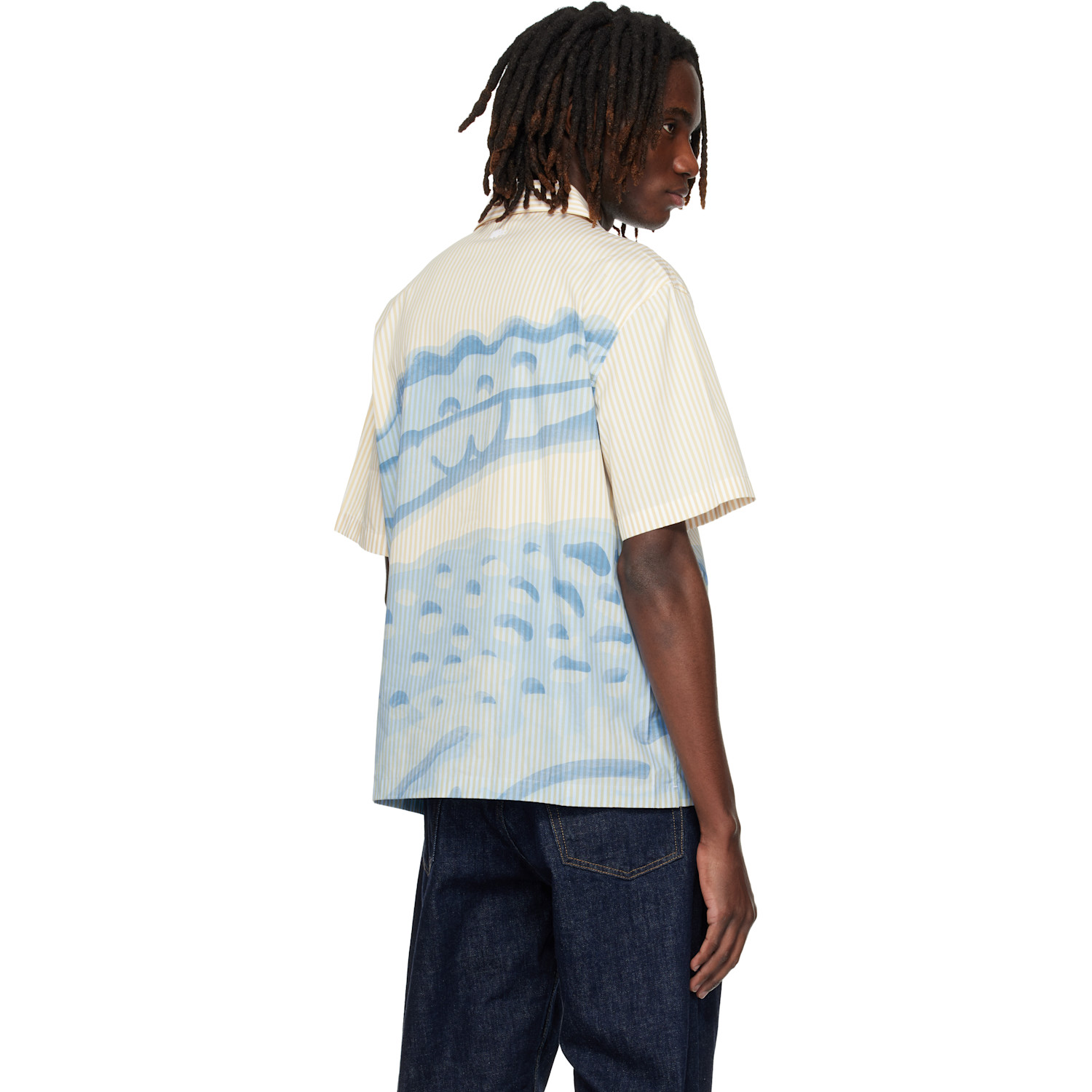  Lacoste White & Blue Relaxed Fit Striped Lacoste Logo Shirt 