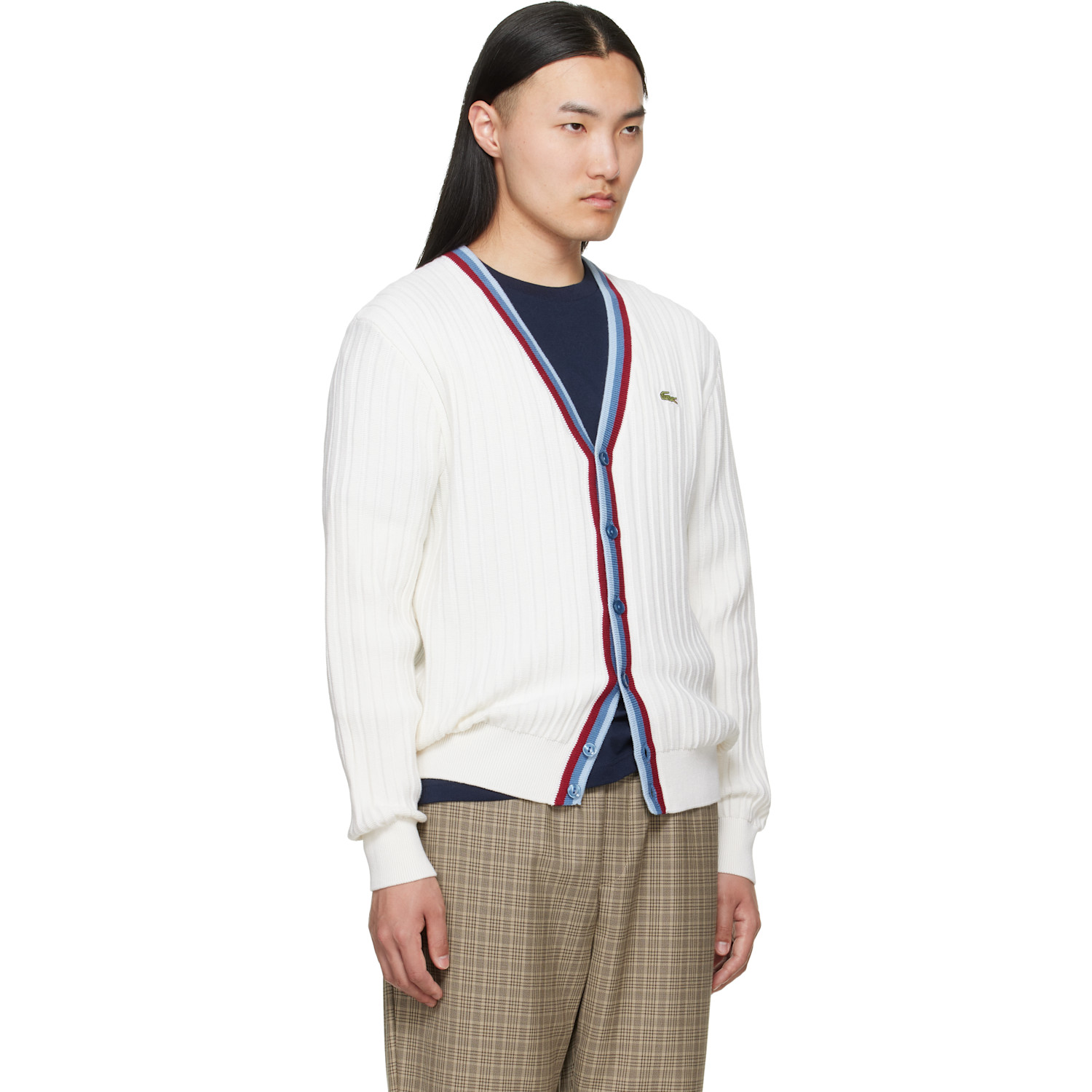  Lacoste White 'french Made' Archive Re-edition Knitted Cardigan 
