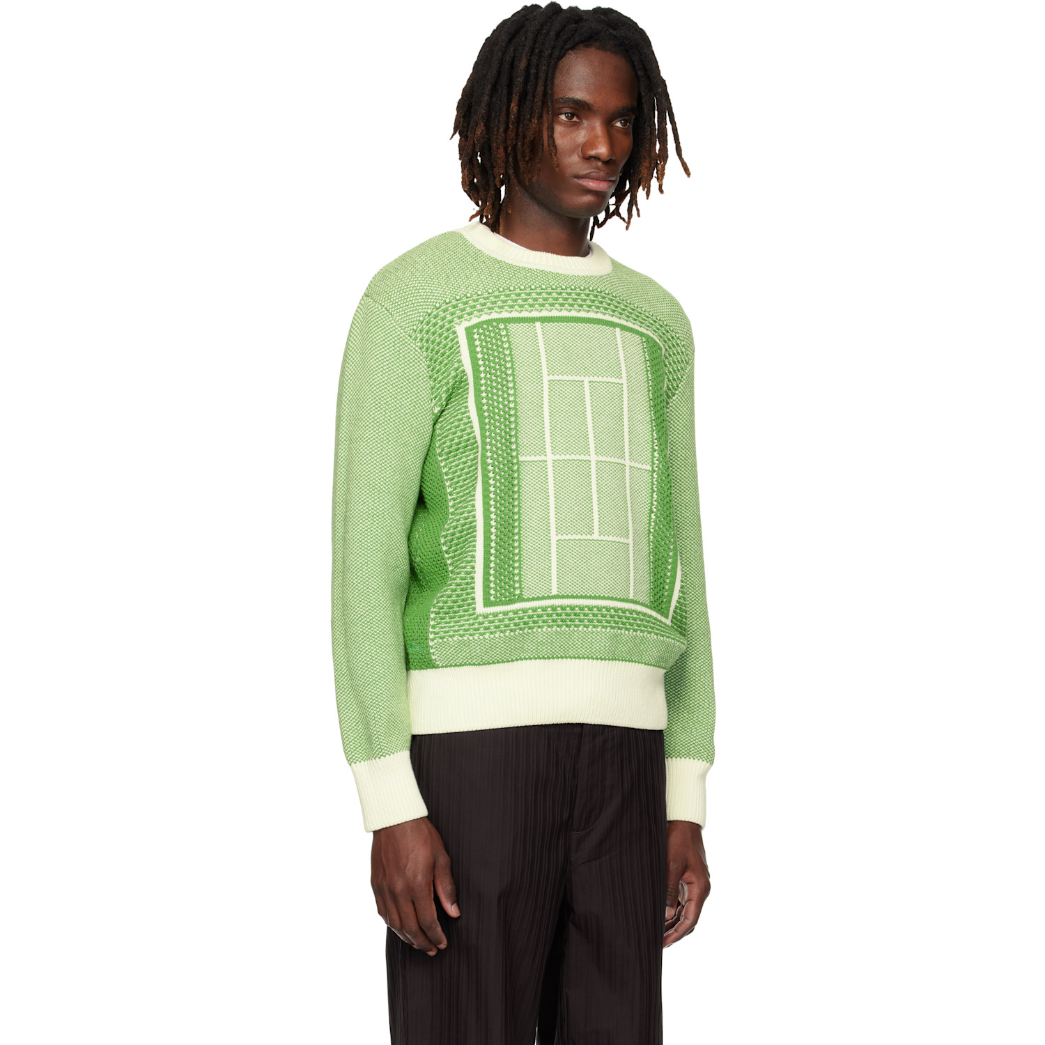  Lacoste Green Tennis Court Graphic Jacquard Sweater 
