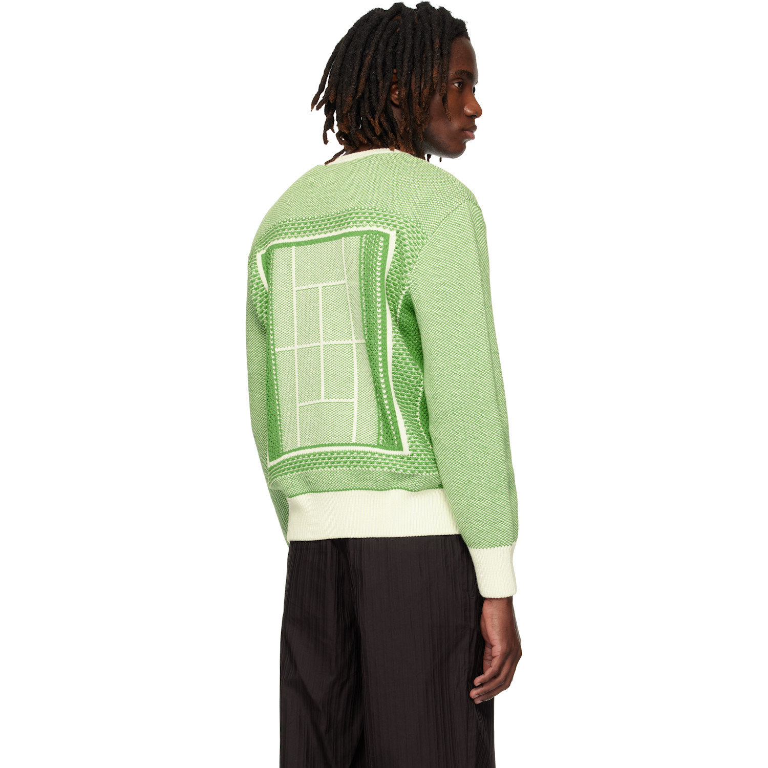  Lacoste Green Tennis Court Graphic Jacquard Sweater 