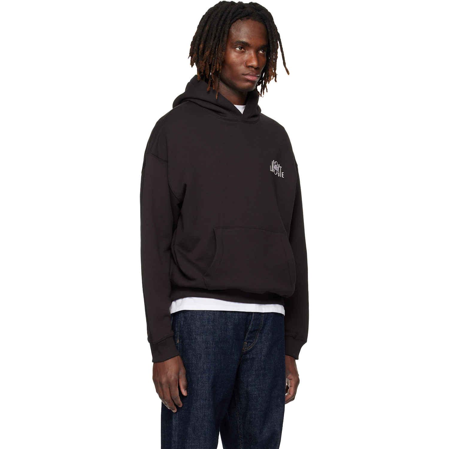  Lacoste Brown Multi Print Fleece Hoodie 