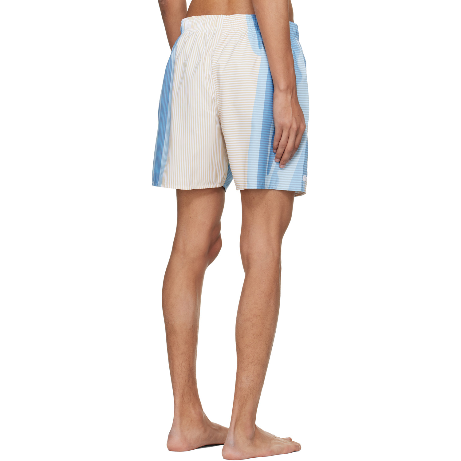  Lacoste Blue & Beige Mid Length Striped Swim Shorts 