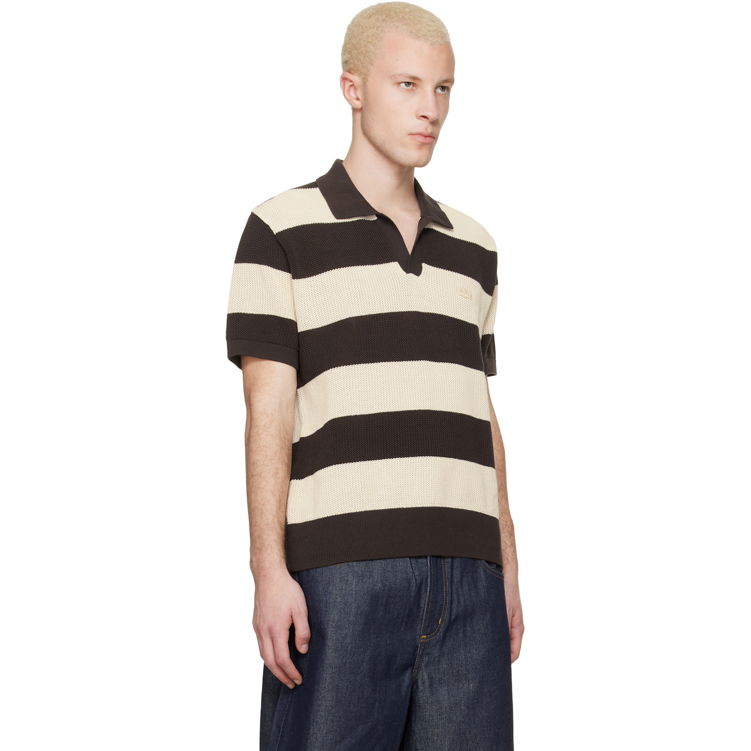  Lacoste Brown & Off-white Striped Sweater Polo 