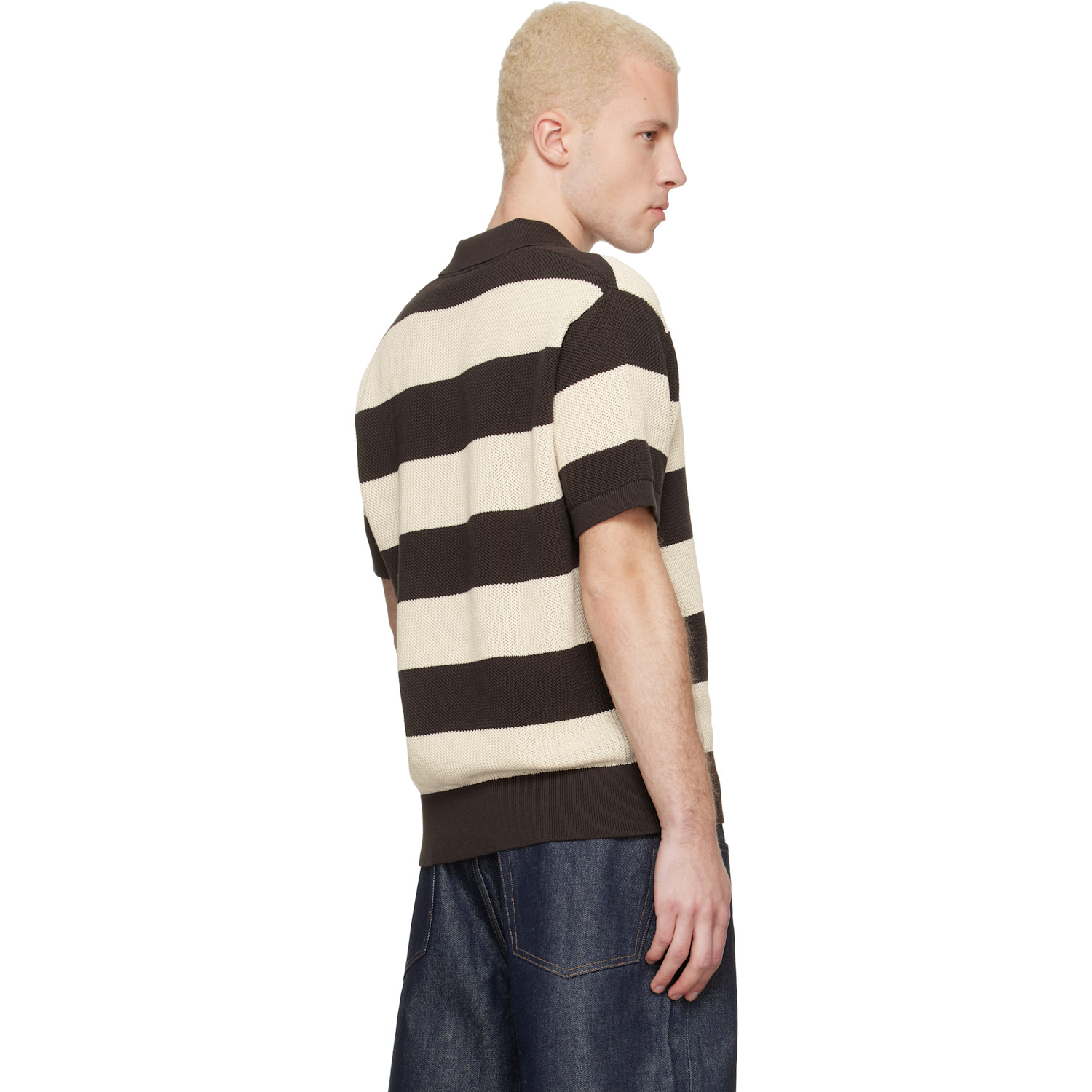  Lacoste Brown & Off-white Striped Sweater Polo 