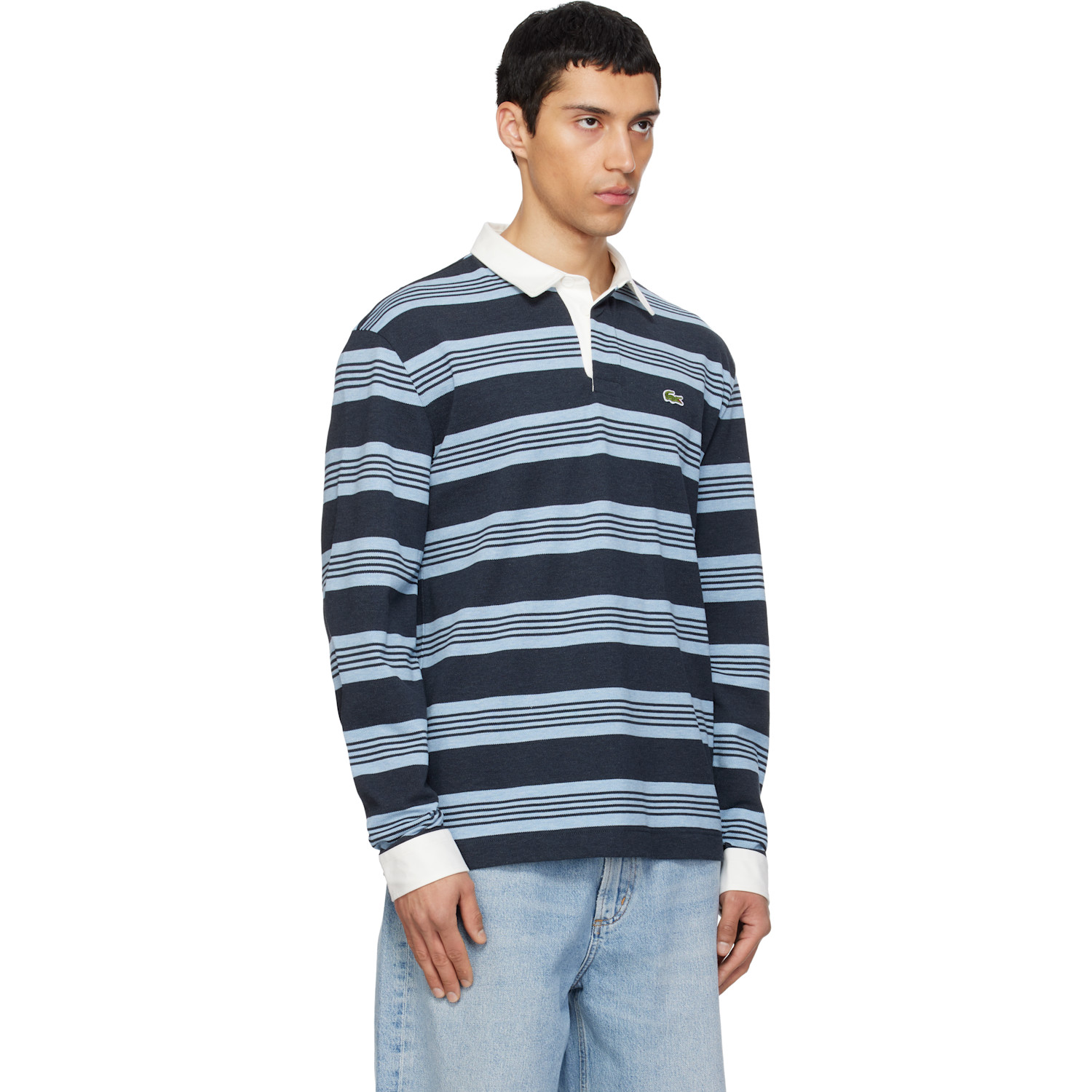  Lacoste Navy & Blue Relaxed Fit Striped Piqué Rugby Polo 