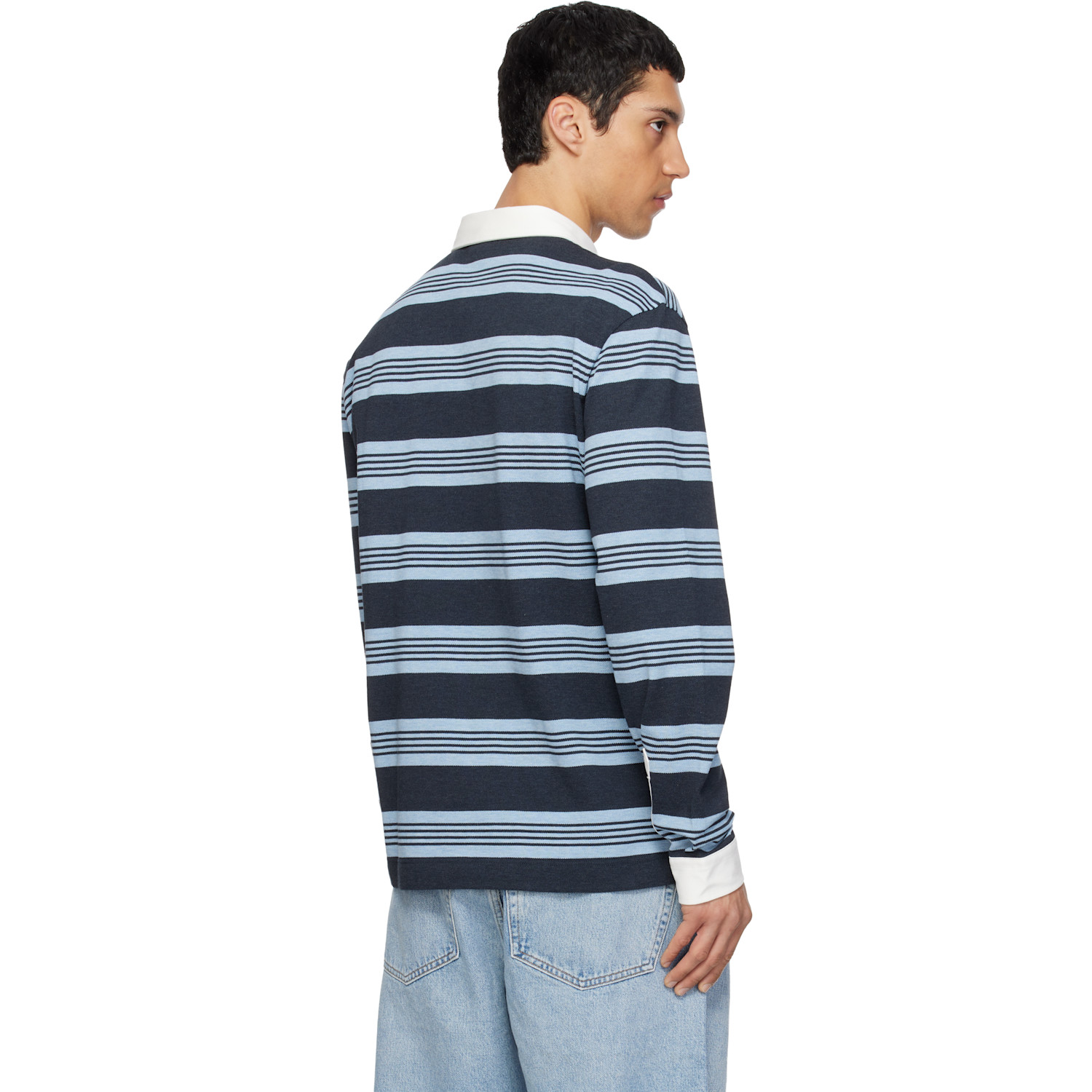  Lacoste Navy & Blue Relaxed Fit Striped Piqué Rugby Polo 