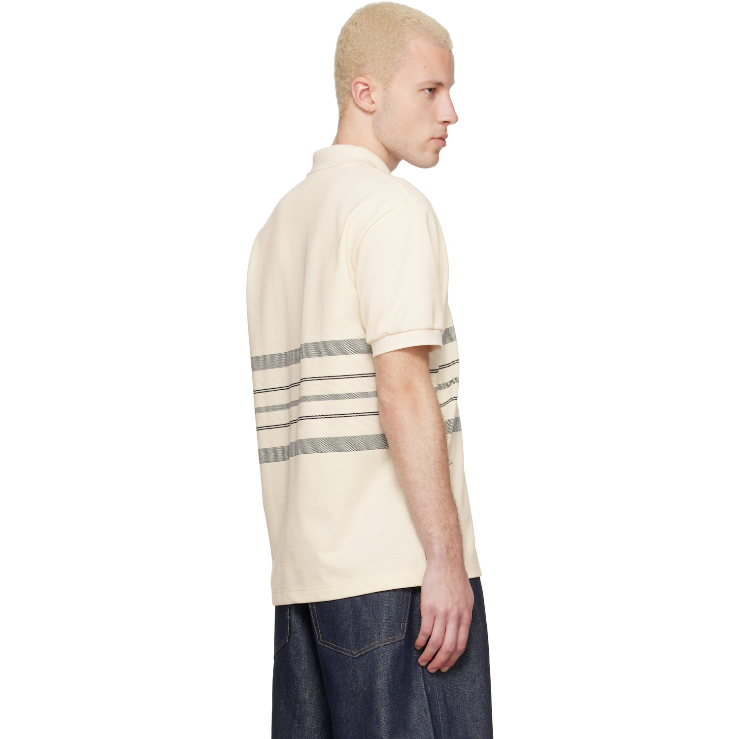  Lacoste Off-white 'french Made' Classic Fit Striped Polo 