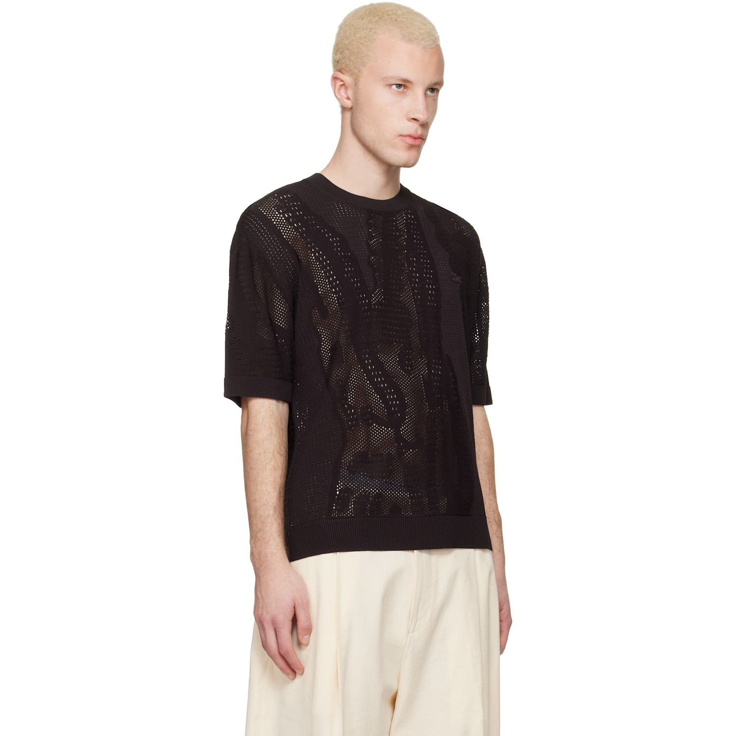  Lacoste Brown Relaxed Fit Short Sleeved Sweater Top 