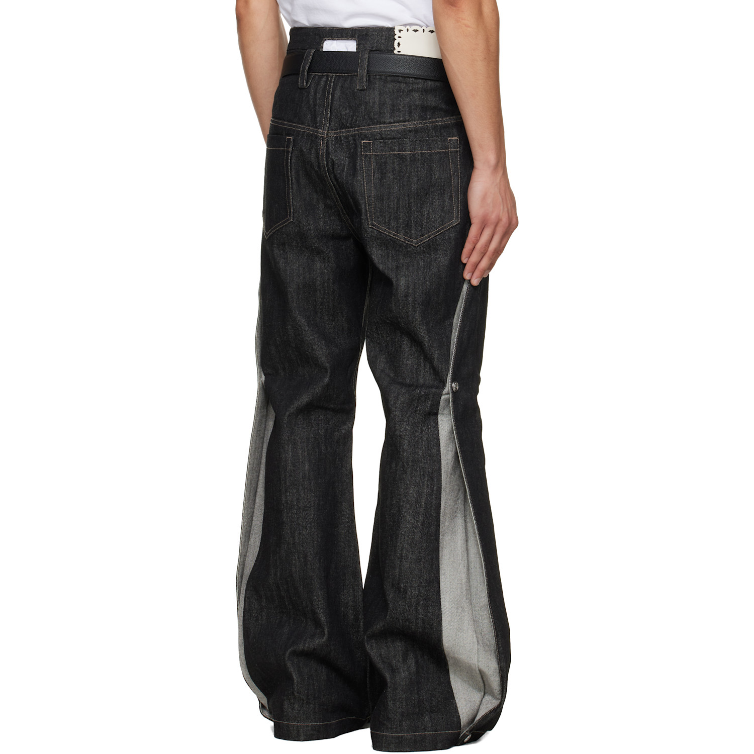  Nullus Black Whale Fin Snap-on Flared Jeans 