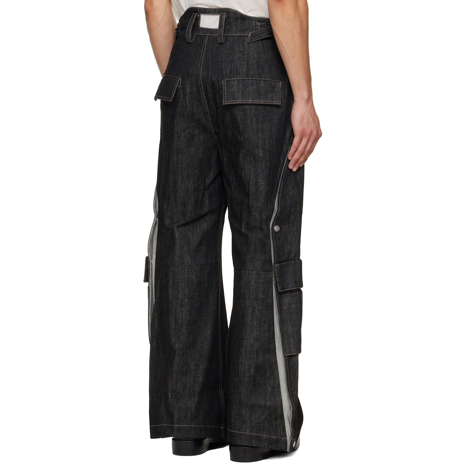  Nullus Black Whale Fin Snap-on Denim Cargo Pants 