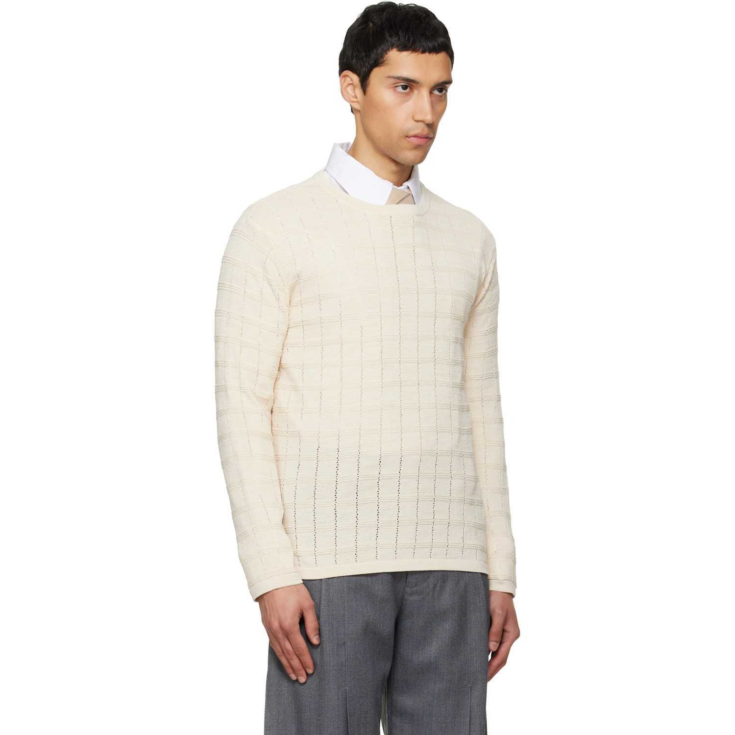 Nullus Off-white Cube Texture Knit Sweater 
