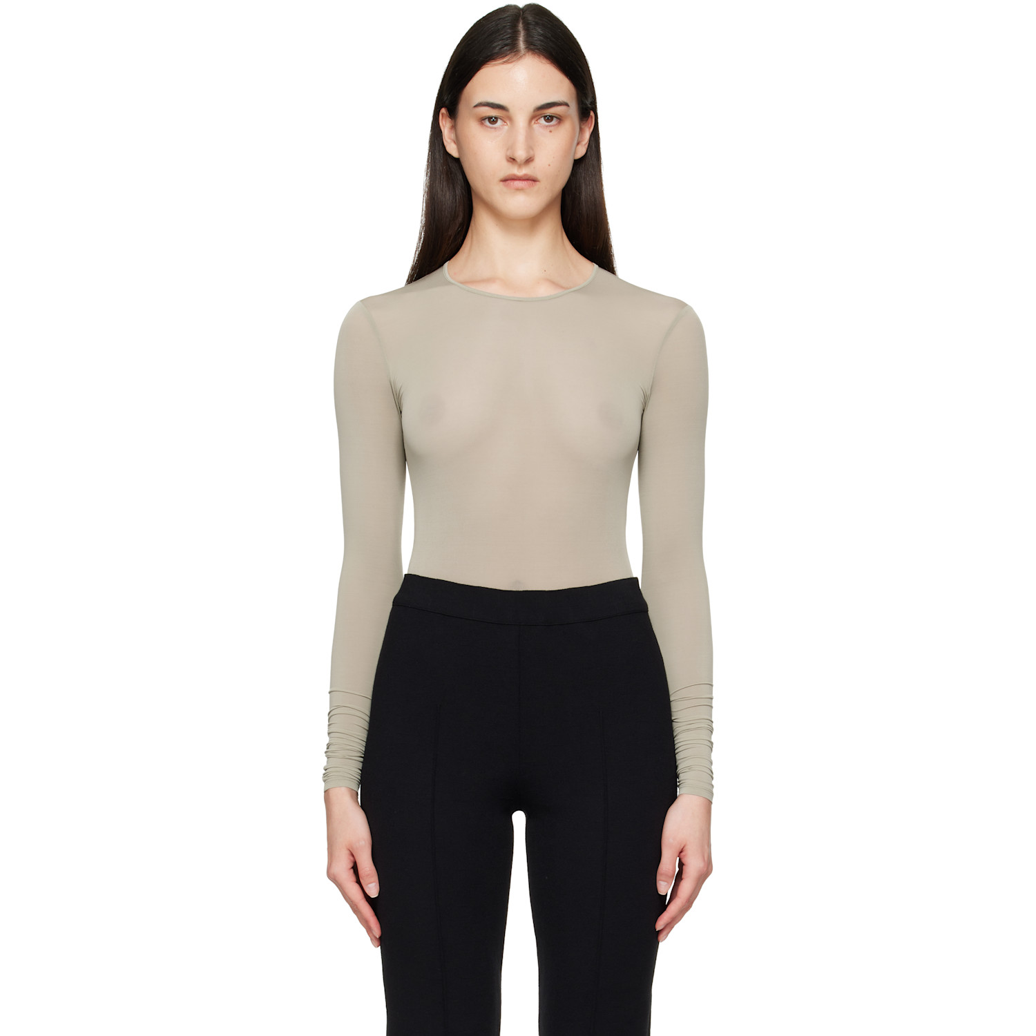 WARDROBE.NYC Taupe Sheer Bodysuit
