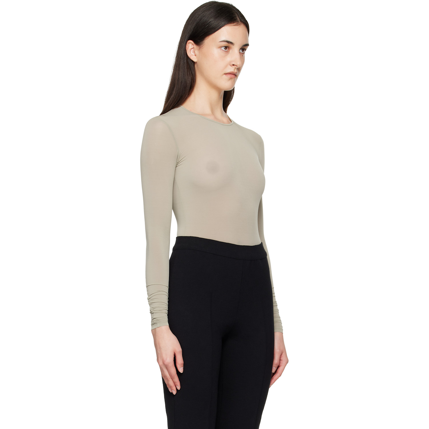  Wardrobe.nyc Taupe Sheer Bodysuit 