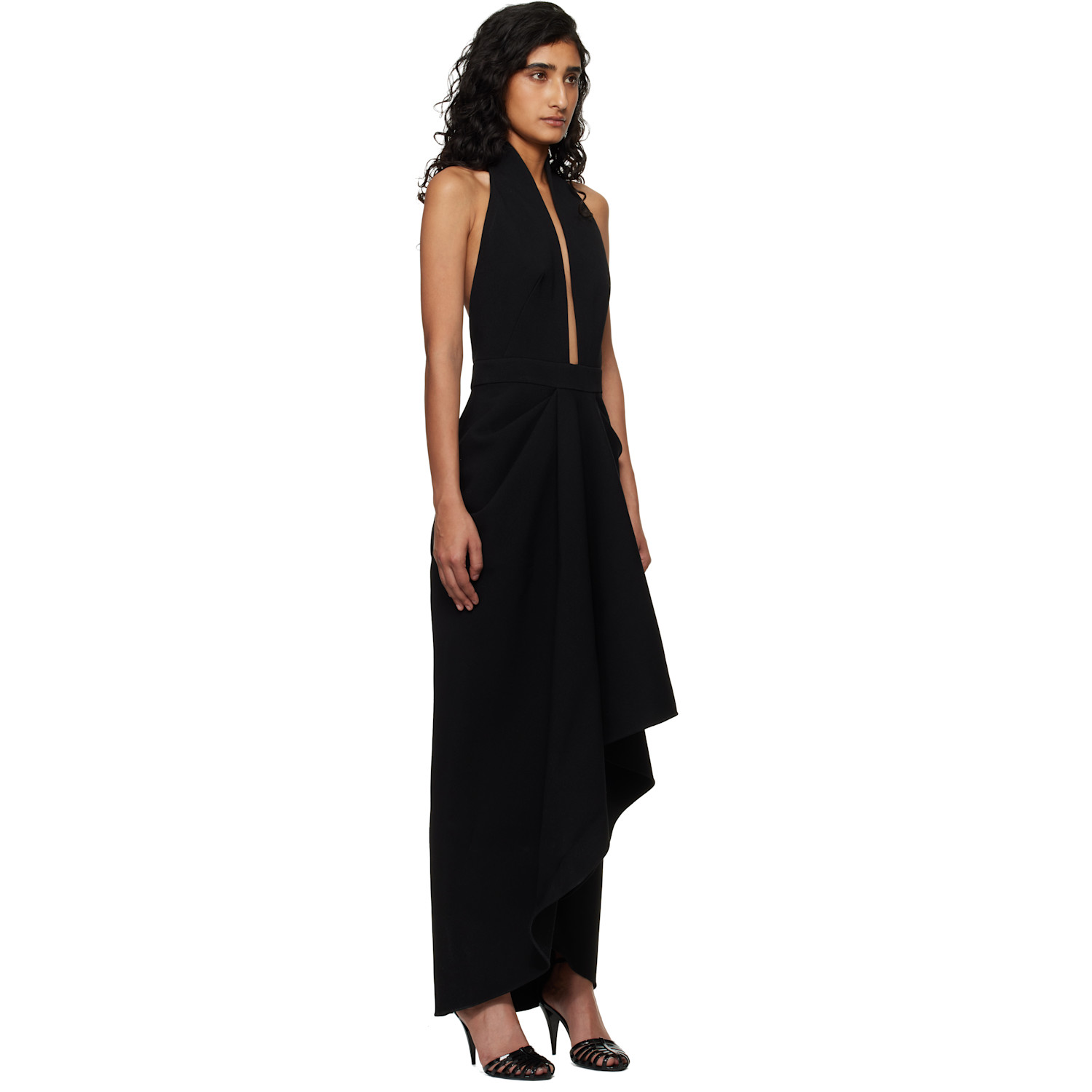  Givenchy Black Draped Wool Maxi Dress 