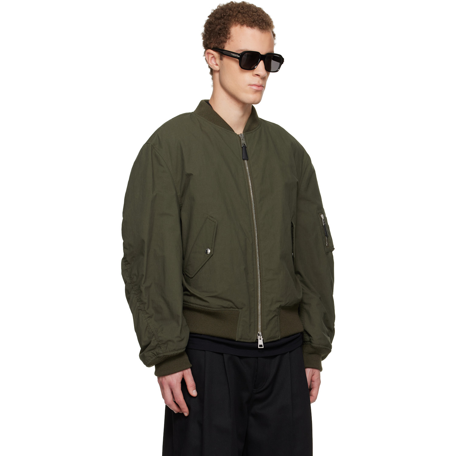  Givenchy Green Couture Seam Bomber Jacket 