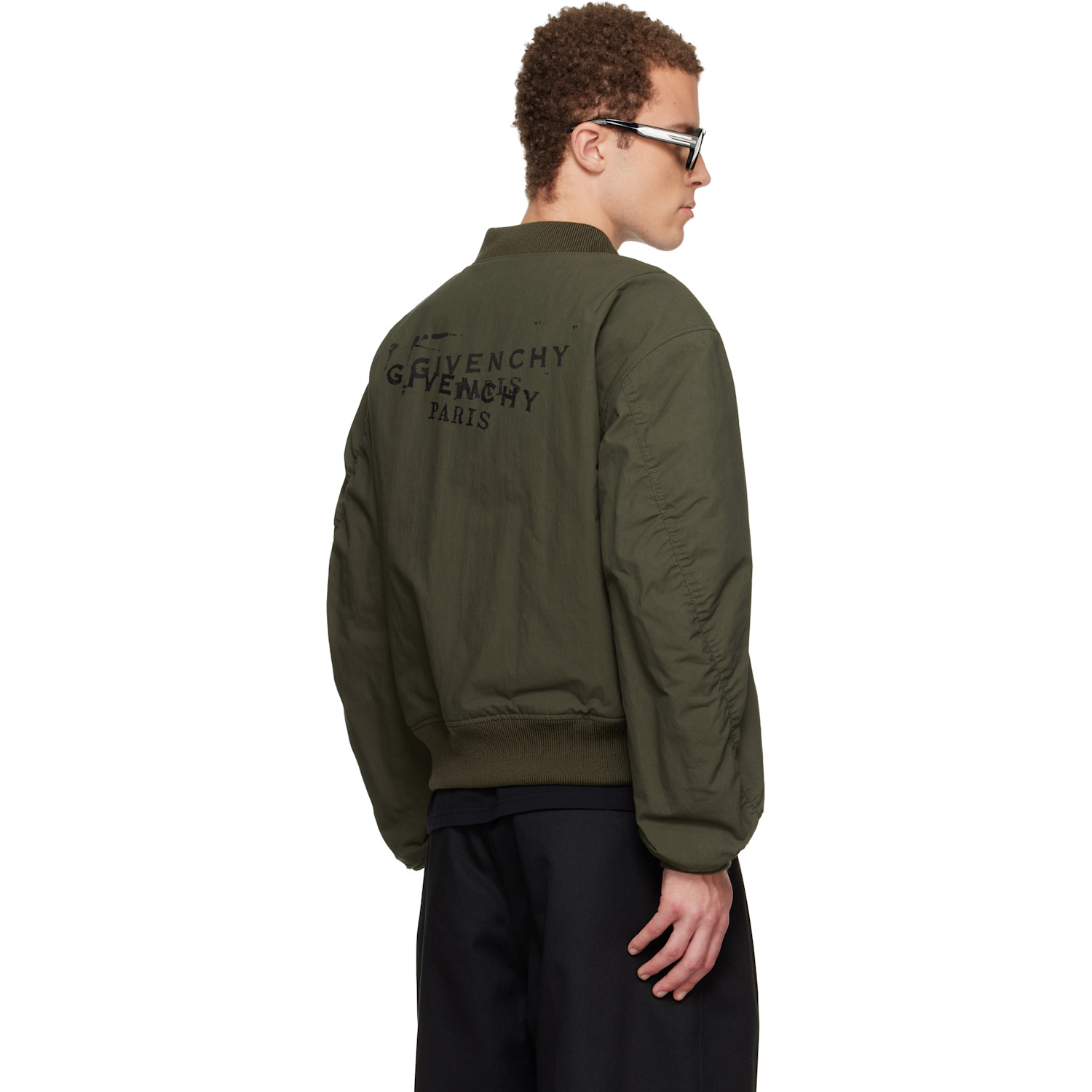  Givenchy Green Couture Seam Bomber Jacket 