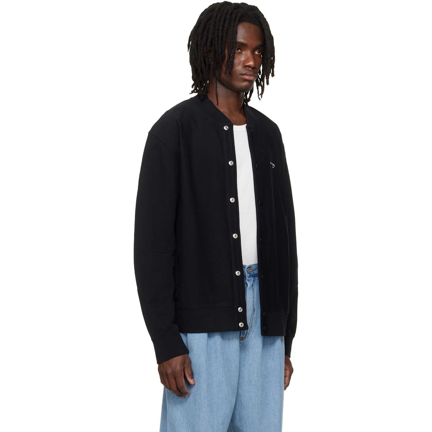  Givenchy Black Couture Seam Fleece Embroidered Cardigan 