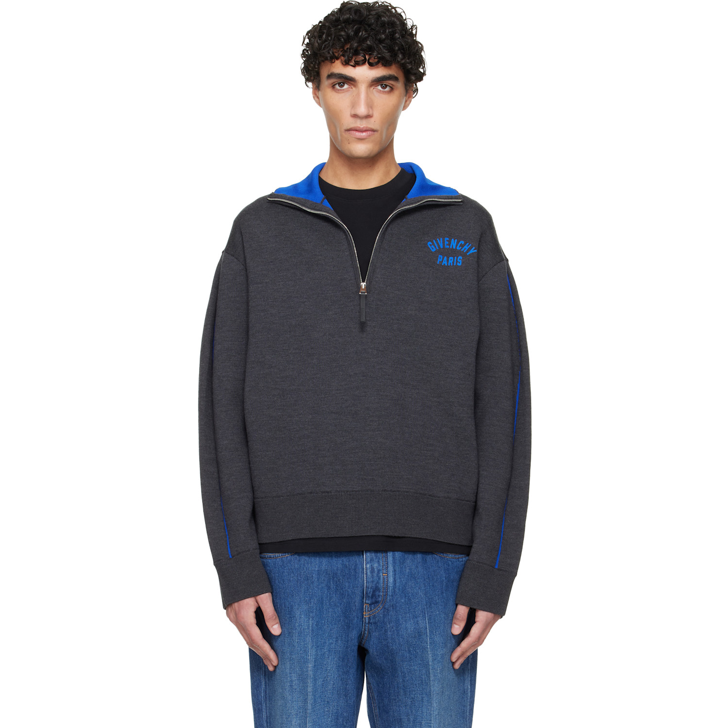 Givenchy Gray Couture Seam Half-Zipped Sweater