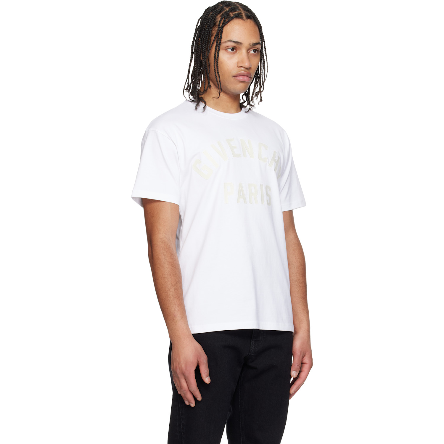  Givenchy White Cotton 'givenchy Paris' Embroidery T-shirt 