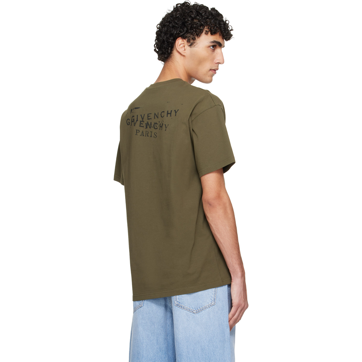  Givenchy Khaki 'givenchy' Stamp Print T-shirt 